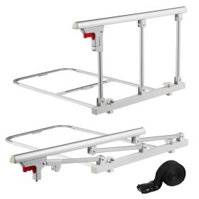 Foldable Bed Rail for Elderly, 28 in Bedside Assist Rail with Fixing Strap, Adjustable Height Pipe Bedside Cane, High-Strength Metal Senior Bed Bar